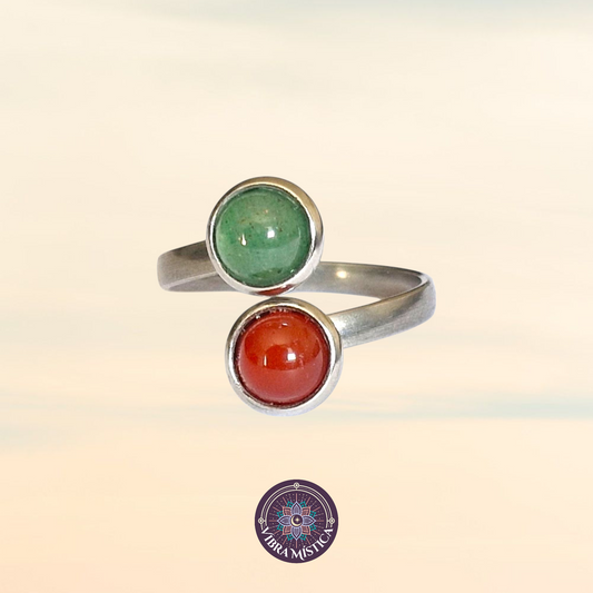 Anillo Aventurina Verde y Ágata Roja - Vitalidad y Calma Interior