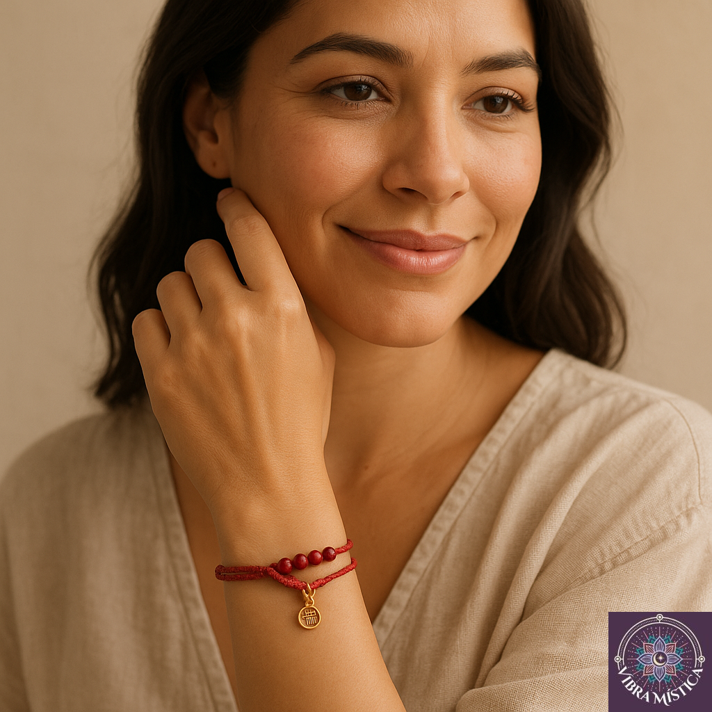 Pulsera amuleto chino de cinabrio con símbolo Fu para suerte y protección