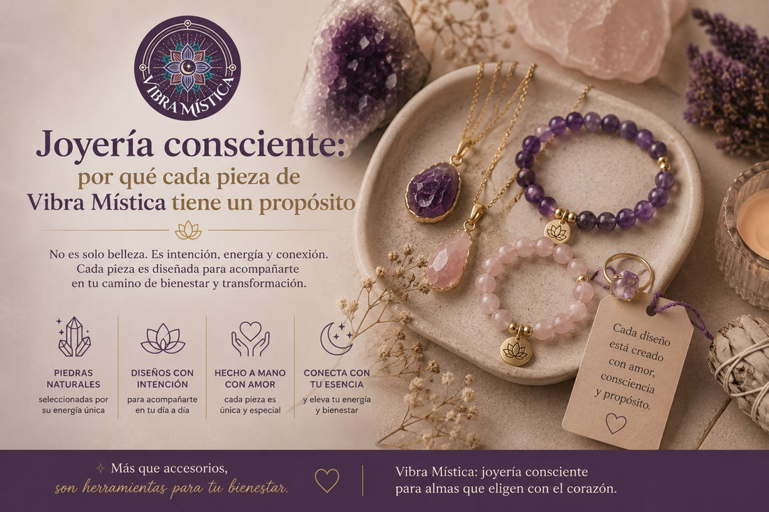Joyería consciente con piedras naturales de Vibra Mística — anillos y pulseras con propósito