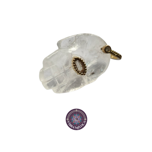 Dije Hamsa. Mano de Fatima. Cuarzo blanco