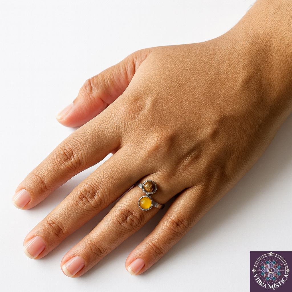 Anillo espiritual con jaspe y aventurina amarilla - joyería boho hecha a mano
