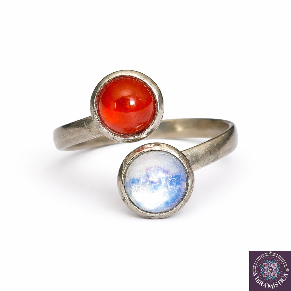 Anillo artesanal de ópalo y ágata roja con diseño boho espiritual
