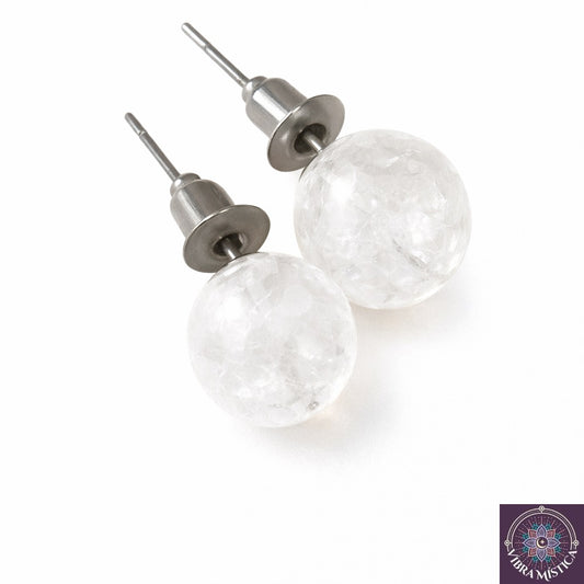 Aretes de cuarzo blanco natural con engaste de plata - Vibra Mística