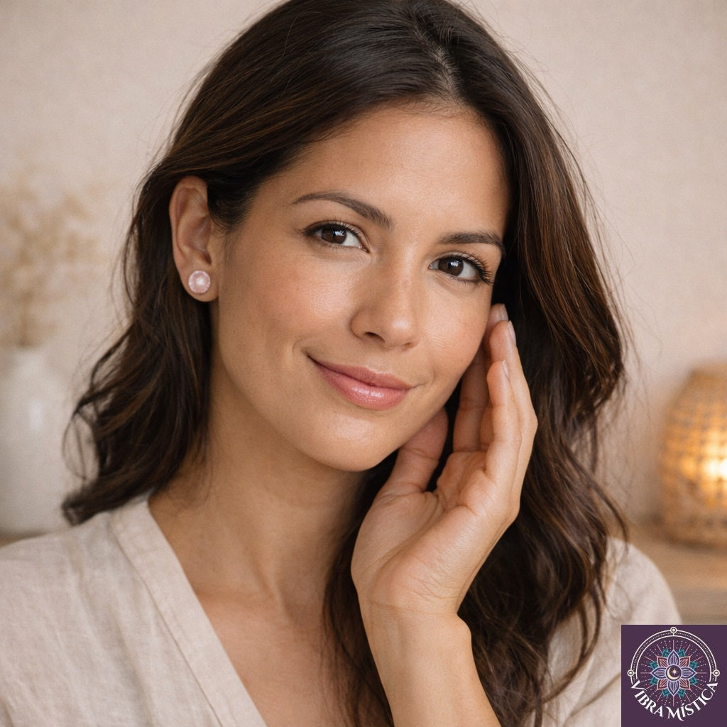 Par de aretes de cuarzo rosa - joyería energética bohemia Vibra Mística