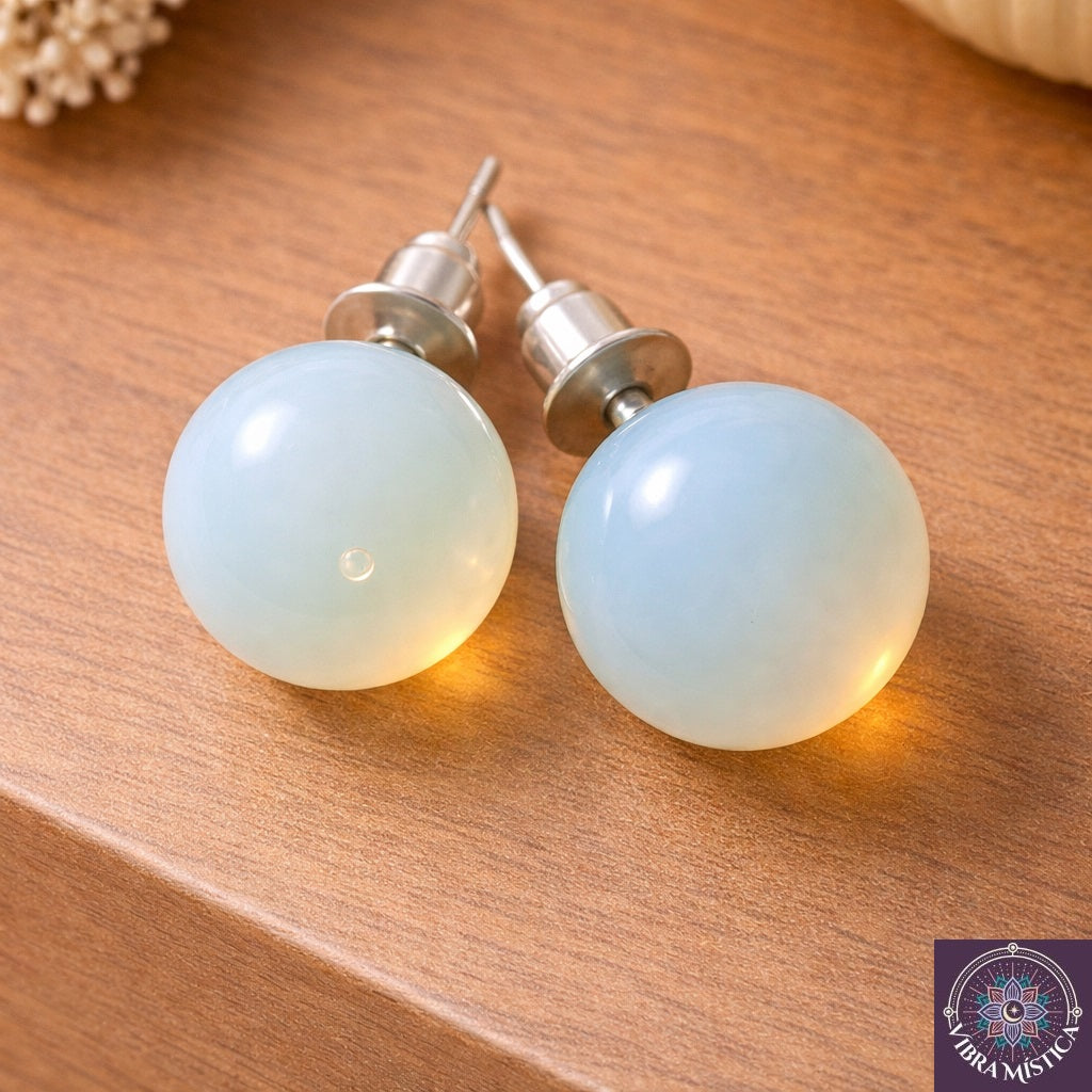 Detalle de aretes de ópalo mostrando juego de colores y engaste premium