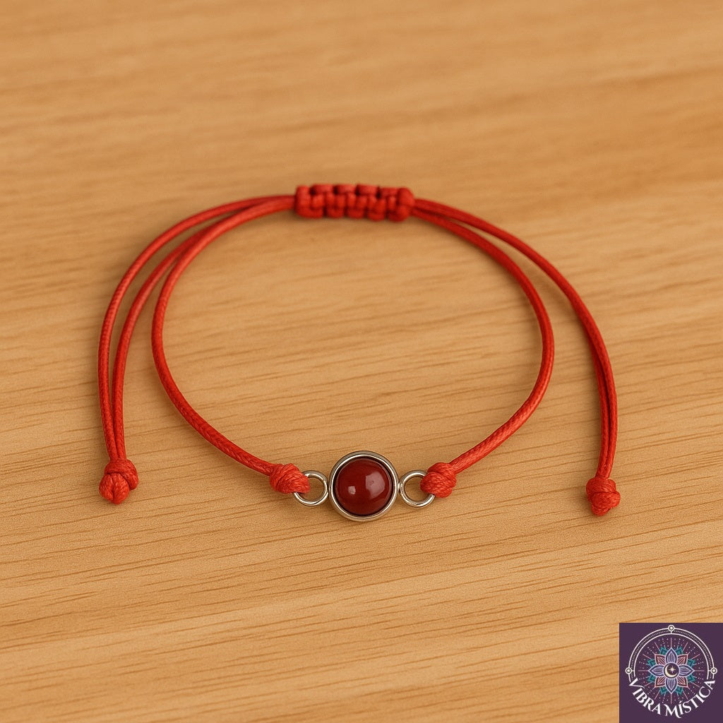 Detalle de pulsera ágata roja artesanal mostrando las piedras naturales