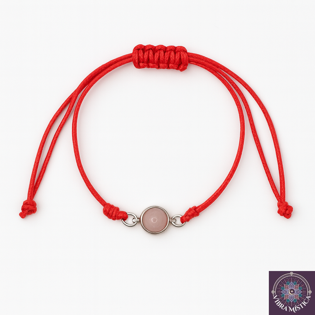 Pulsera de cuarzo rosa natural con cuentas redondas sobre fondo blanco