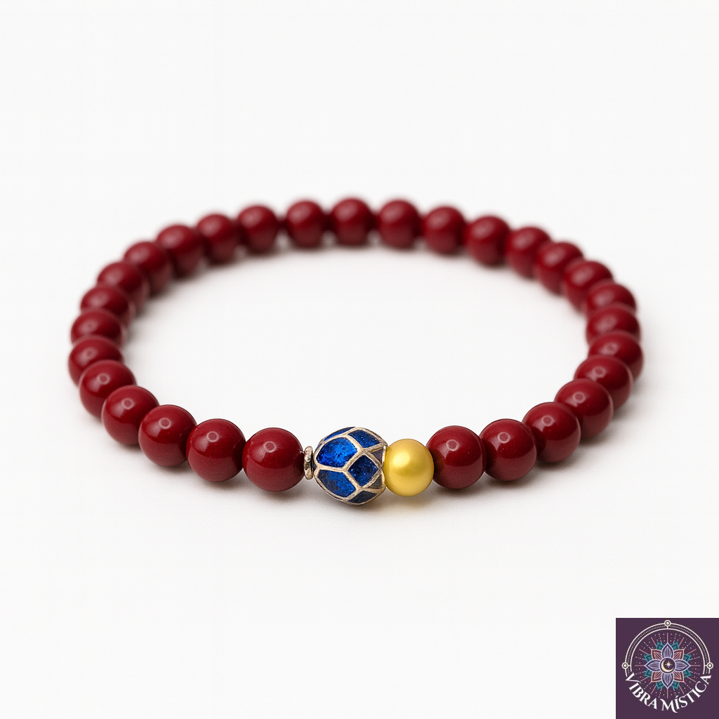 Pulsera flor de loto roja con cordón ajustable sobre fondo blanco