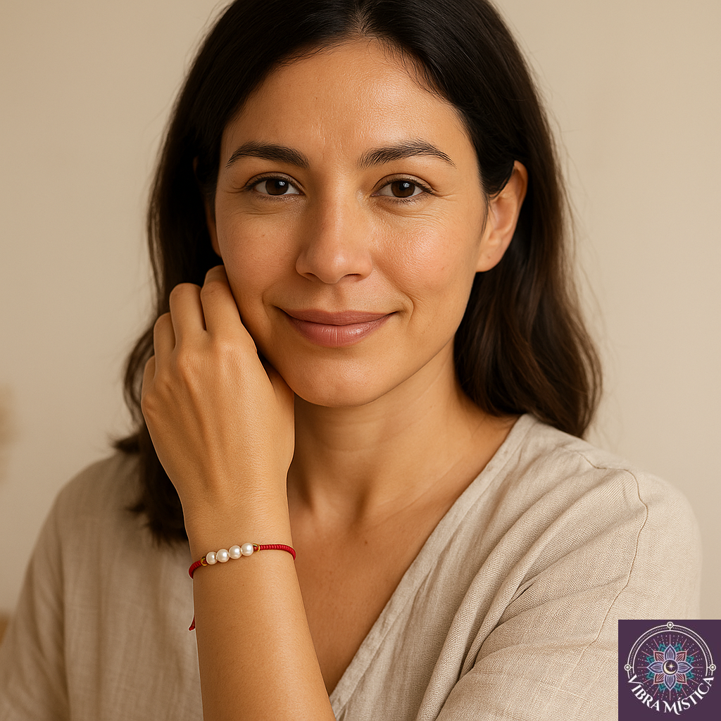 Pulsera amuleto de protección con hilo rojo y perlas elegante diseño minimalista