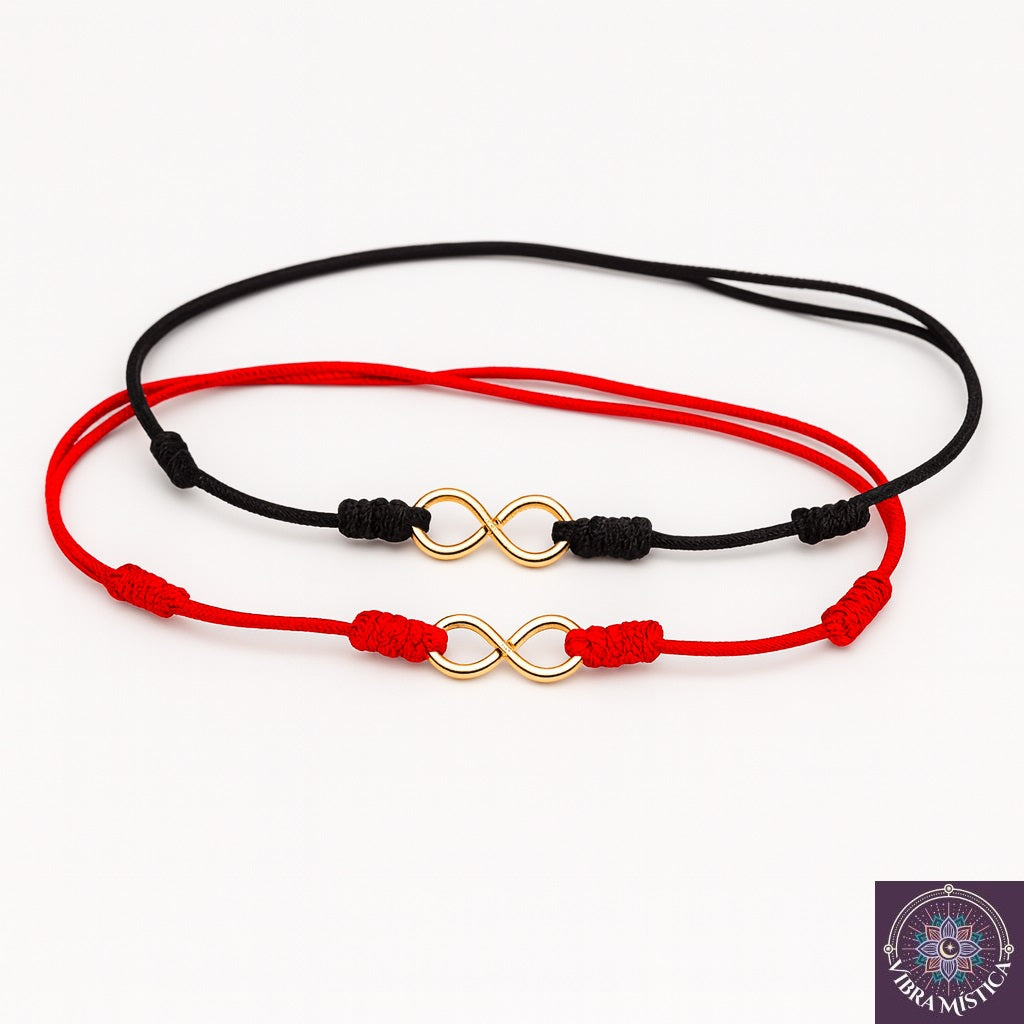 Pulsera infinito roja y negra símbolo amor eterno sobre fondo blanco