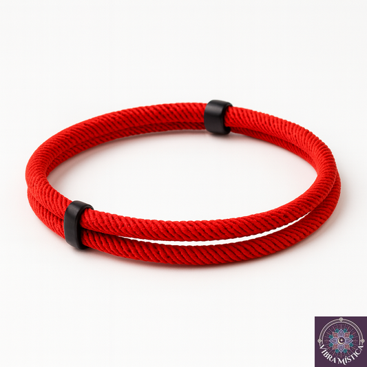 Pulsera roja de cuerda náutica ajustable estilo minimalista sobre fondo blanco