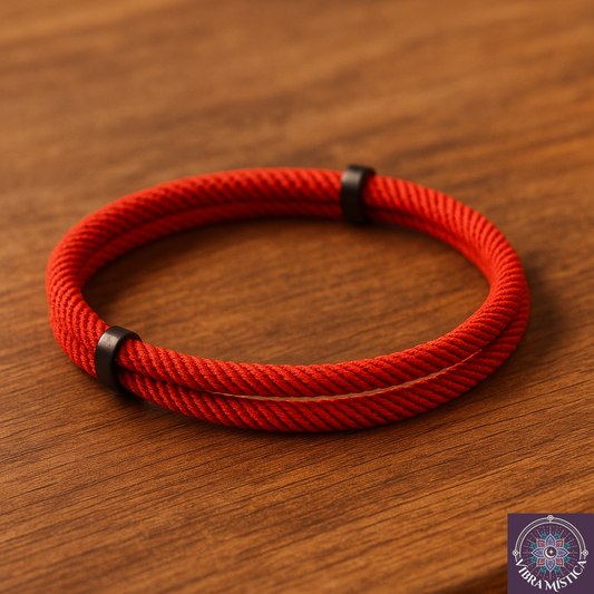Detalle de pulsera artesanal cuerda náutica roja con cierre ajustable