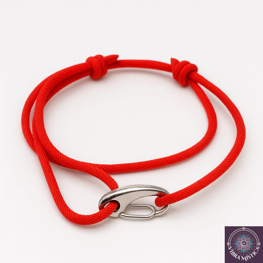 Pulsera roja de protección con broche de gancho premium sobre fondo blanco