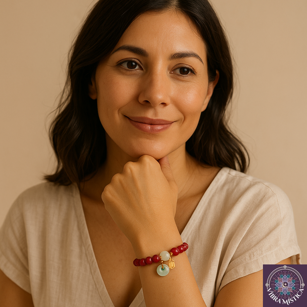 Pulsera amuleto roja con jade natural para fuerza interior y buena fortuna