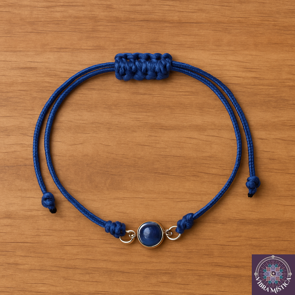 Detalle de pulsera artesanal de sodalita mostrando piedras naturales azules