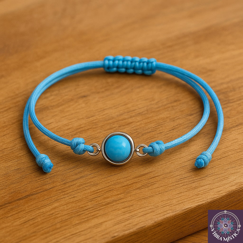 Detalle de pulsera turquesa azul artesanal mostrando las piedras naturales