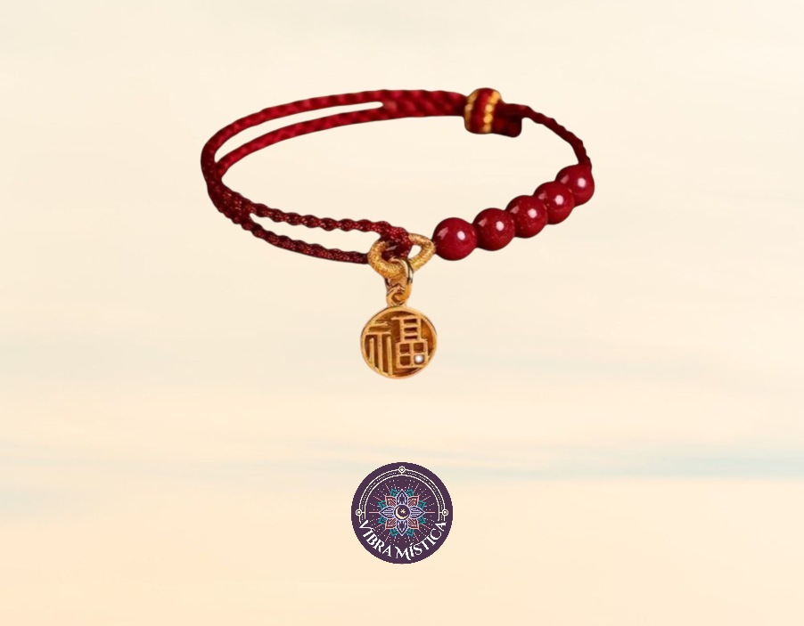 Pulsera Roja de Cinabrio con símbolo 福 – Suerte, protección y energía